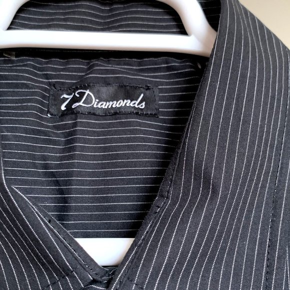 7 Diamonds White Stripes Black Cotton Button Up XL - Picture 2 of 8